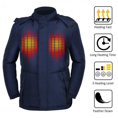 GLOBAL VASION Heated Jacket Winter Down Coat with Detachable Hood USB Heated Winter Warm Jacket for Men