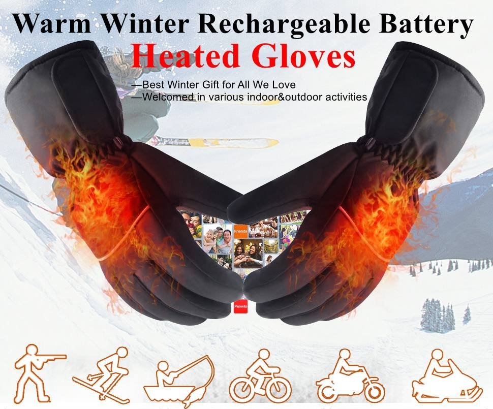 Global Vasion 4.5V Waterproof Electric Heated Gloves Battery Power Winter Hiking Skiing Cycling Warm Heated Gloves For Motorcycle Hunting